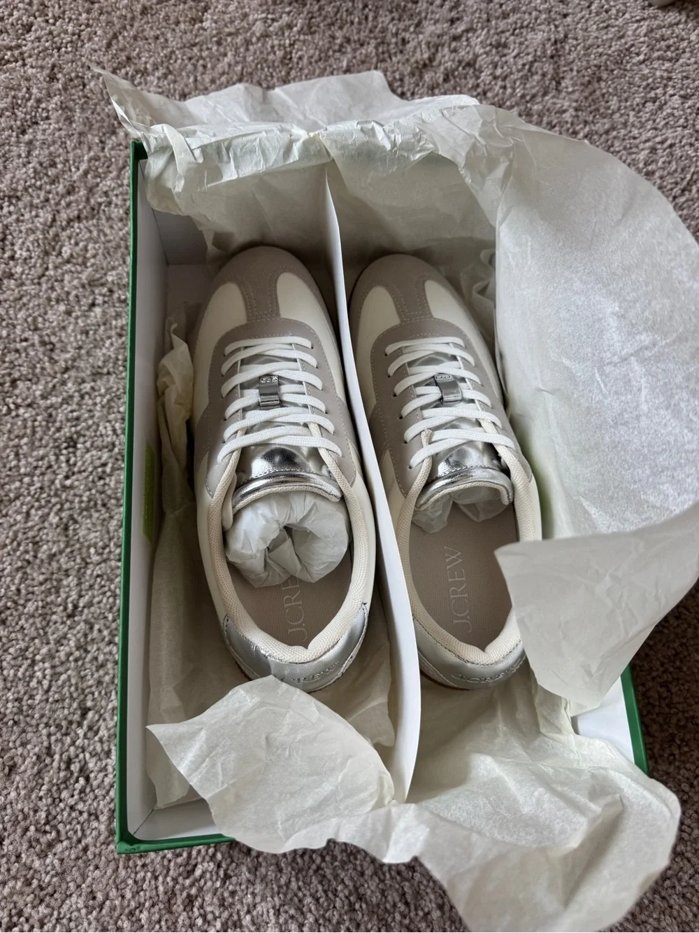 J Crew Vegan Leather and Vegan Suede Metallic Trainer
